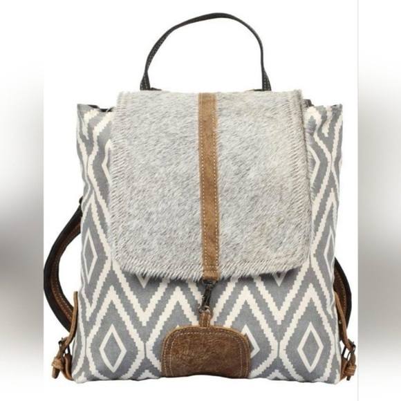 Myra Bag Handbags - Myra Bag Artist's Impression Hairon Flapover Canvas & Leather Backpack Boho Chic